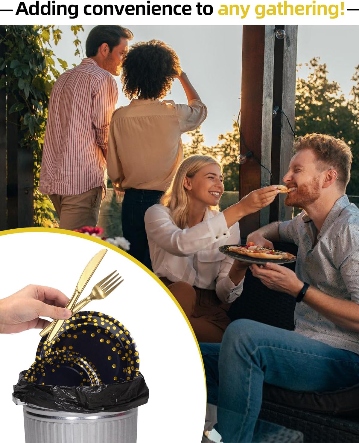Lzerking 364 PCS Black and Gold Party Supplies, 52 Sets of Disposable Dinnerware Includes Paper Plates Cups Napkins, Plastic Knives Forks Spoons, Ideal for Birthday Graduation Wedding Festivals