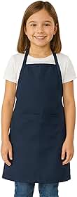 Avental Infantil Unissex com Bolso Frontal, Tecido Oxford, Preto/Azul Marinho/Branco, Tamanho Único 37x47cm, para Crianças 4-8 Anos