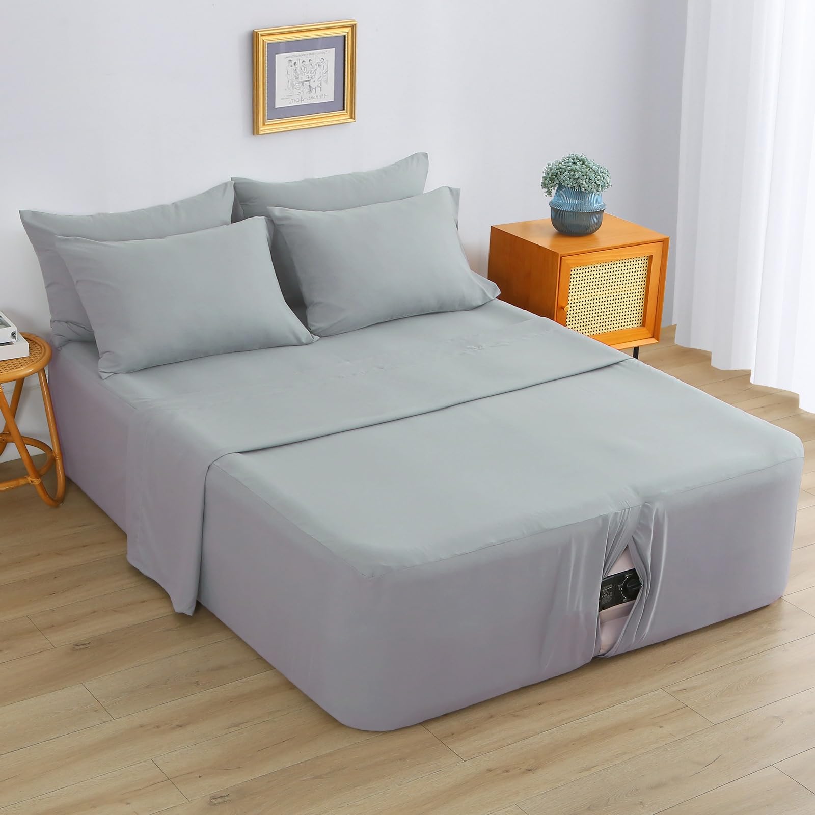 Antranfour Air Mattress Sheet Set with Inflation Opening Queen Gray