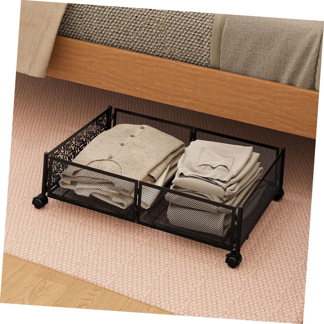DOITOOL under Bed Storage Rack Stainless Steel Organizer for Clothes Easy Installation Space-saving Design for Bedroom Living Space Mesh Structure
