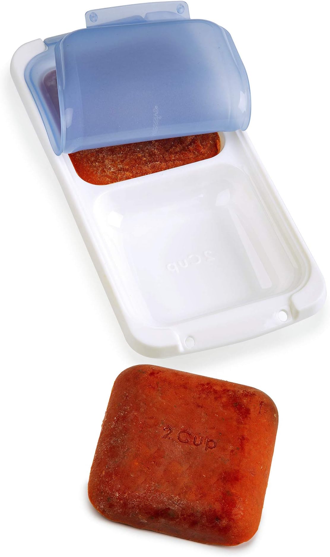 Dishwasher Safe Half Cup, 6-Serving Leftover Soup & Food Storage Freezer Pod Tray with Silicone Lid, Blue/White