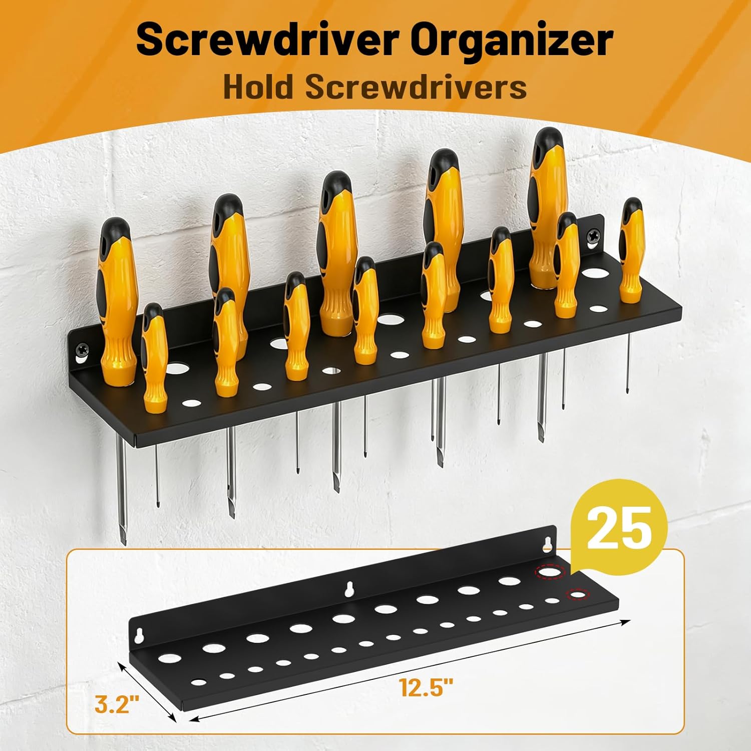 5 Pcs Tool Organizers Wall Mount, Heavy Duty Metal Screwdriver Organizer, Plier Organizer, Hammer Holder, Wrench Holder, Power Tool Storage Racks for Garage, Workshop, Shed