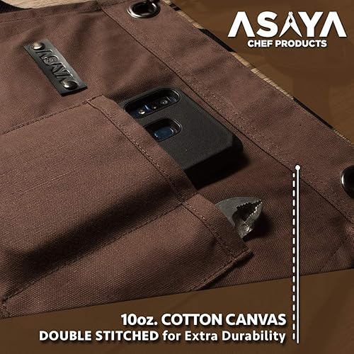 Miniatura 4 de Asaya - Delantal de chef para hombres y mujeres más toalla de mano y abrebotellas, de lona de 10 onzas Marrón,Negro -,Azul,Azul-Verde,Borgoña,Verde