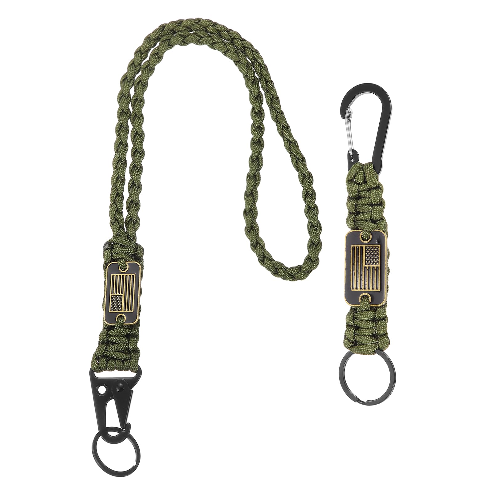 YELARXI Paracord Keychain Carabiners Clip, Heavy Duty Lanyard 2Pcs & 19.7/6" & Army Green - Fitting for (Outdoor Activity Survival/Keys Whistle/Key, Backpacks/Water Bottle)