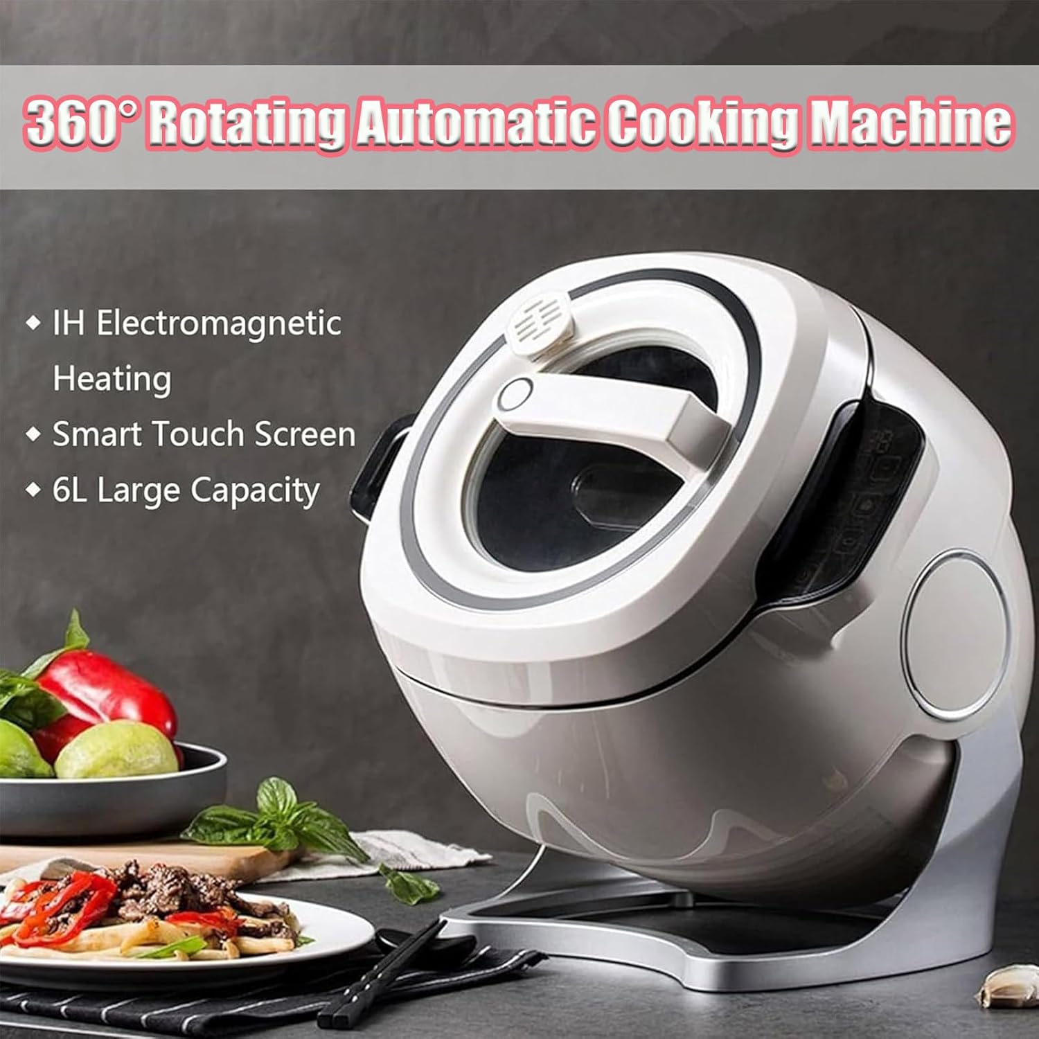 6L Automatic Cooking Machine,2000W auto Cooking Wok Fried Rice Machine,One-Click Smart Start, Three Speed Adjustable,360 ° Automatic Rotation, for Stir Frying,Stewing,Cooking,110V