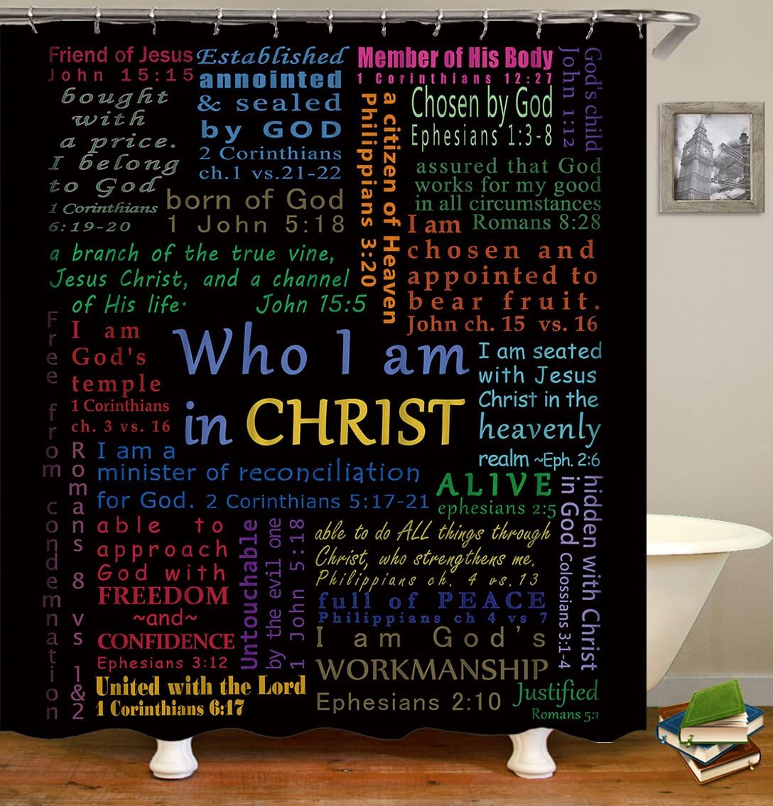Bible Verse Scripture Shower Curtain Set, Inspirational Bathroom Curtain