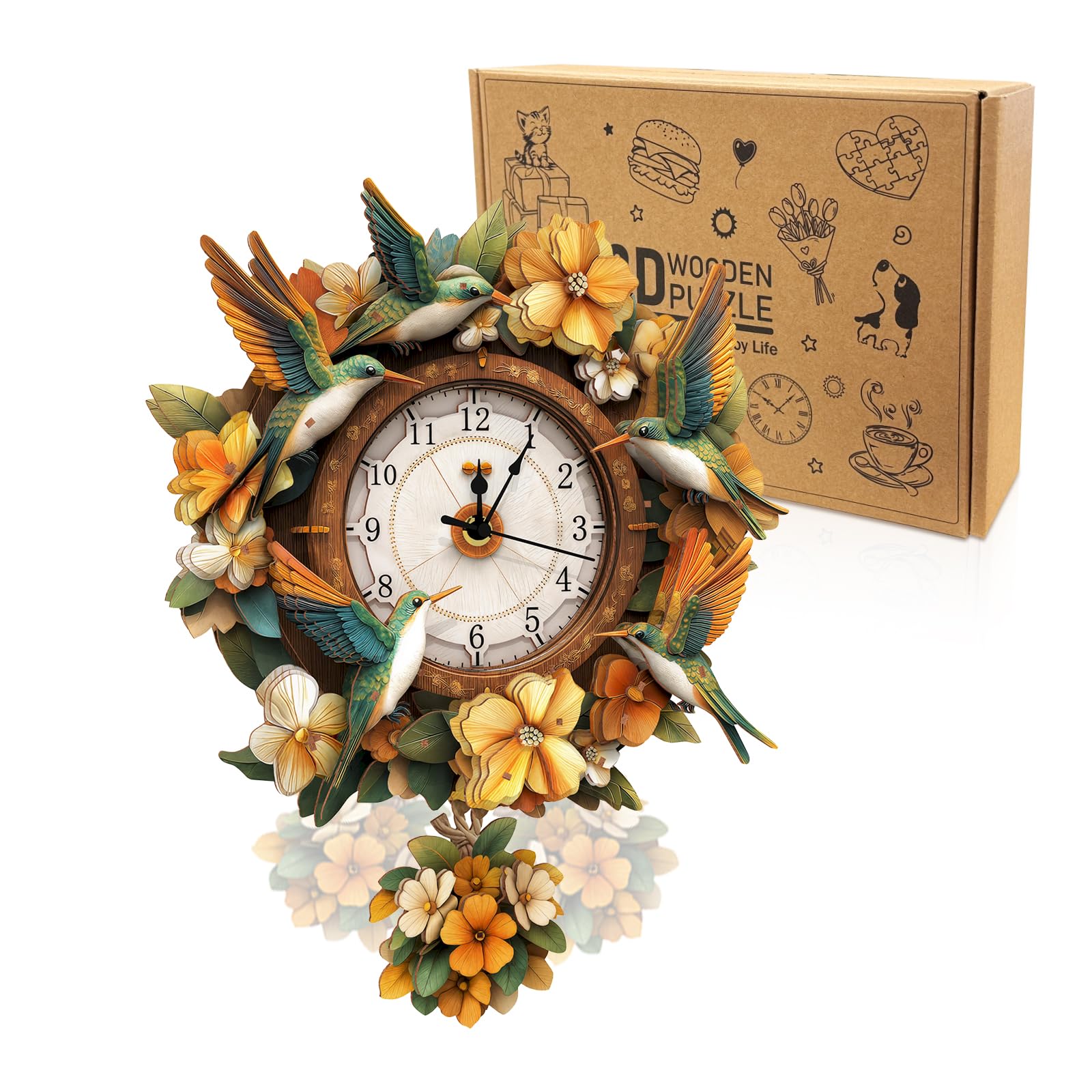 Cutywood Holzpuzzle Uhr, 3D Holzpuzzle Erwachsene, Kolibri Uhr