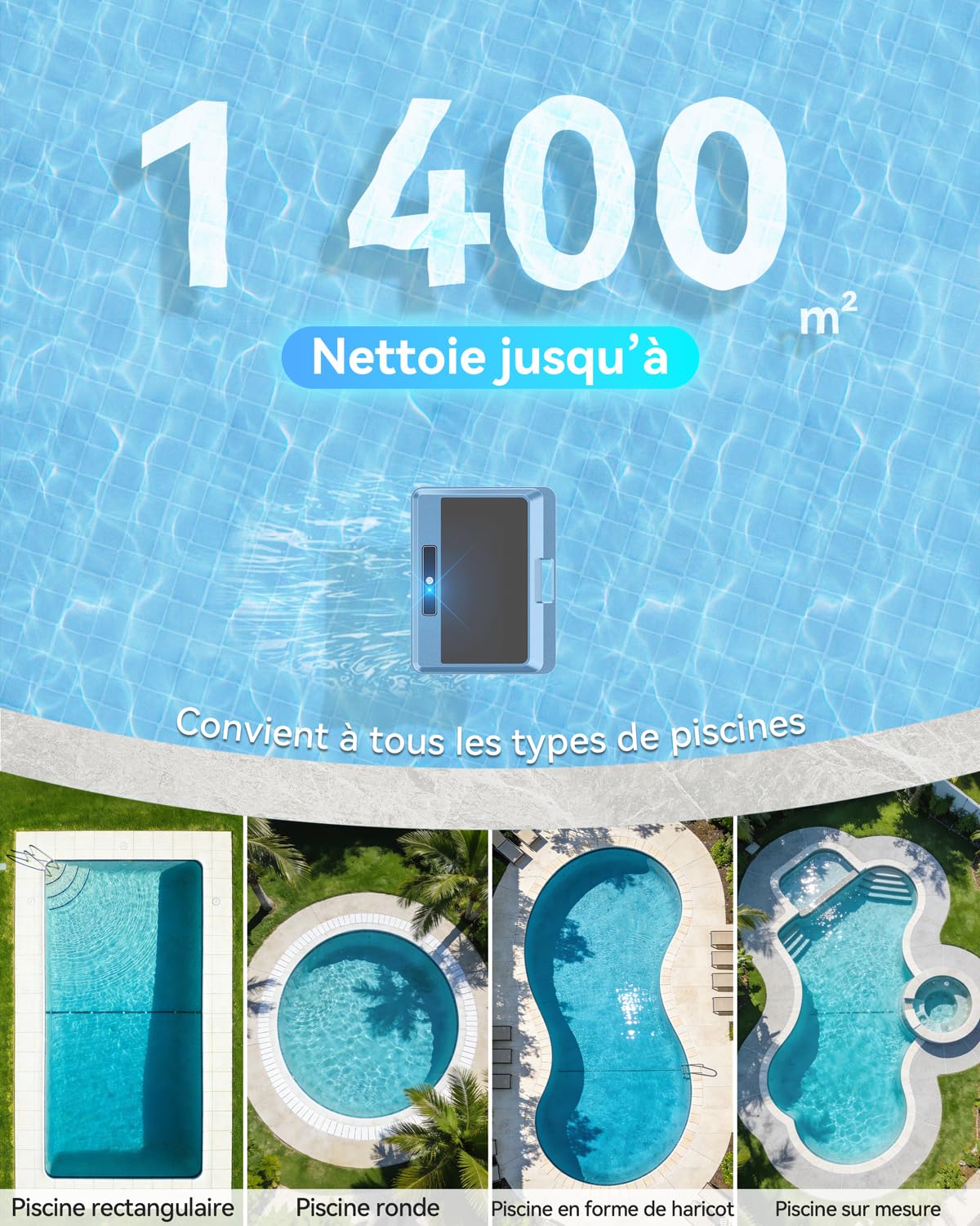 WAVIO (2026 Upgrade) F1T Robot Skimmer Solaire de Piscine, Contrôle Via App, Double Options de Recharge, Anti-Obstacle Intelligent, Nettoyage Automatique 24/7, Idéal pour Piscine Hors Sol, Bleu