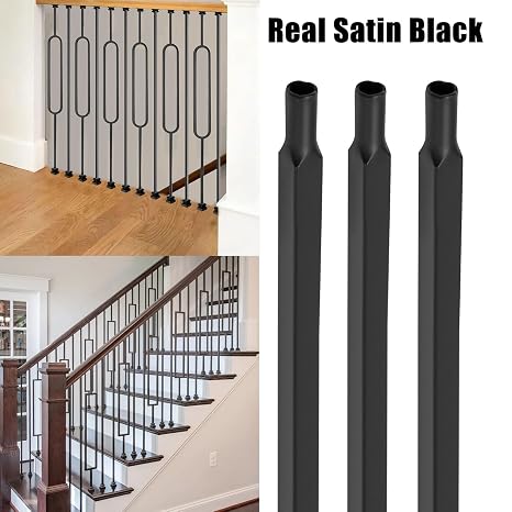 15 Pcs Iron Balusters for Staircase, 1/2 x 44 Wrought Iron Baluster, Square Metal Balusters Hollow Straight Iron Spindles for Stairs Satin Black Deck Railing