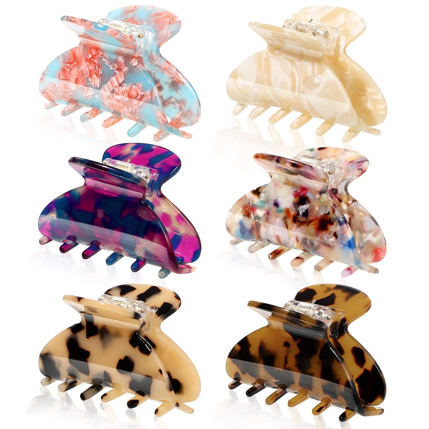 WILLBOND 6 Pieces Medium Hair Claw Clips for Thin Hair 2.6 Inch Tortoise Shell Clip Banana Jaw Hairpin French Style Barrettes Head Accessories for Women Girls(Classic Patterns)
