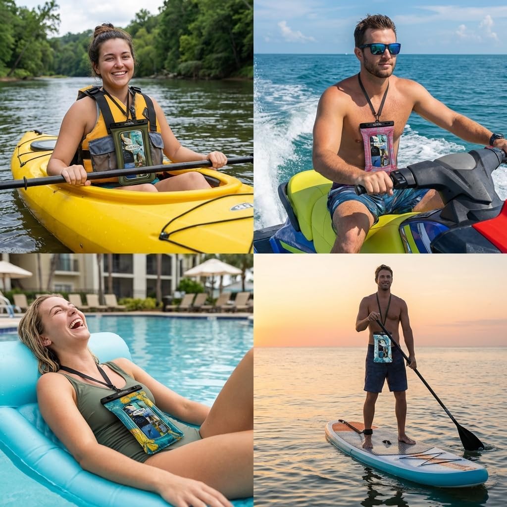Salt Life Floating Waterproof Phone Case– IPX8 100% Waterproof Phone Case that Floats in Water, Universal Phone Dry Bag with Touchscreen Clear Window, Secure Seal Closure & Lanyard (Aqua)