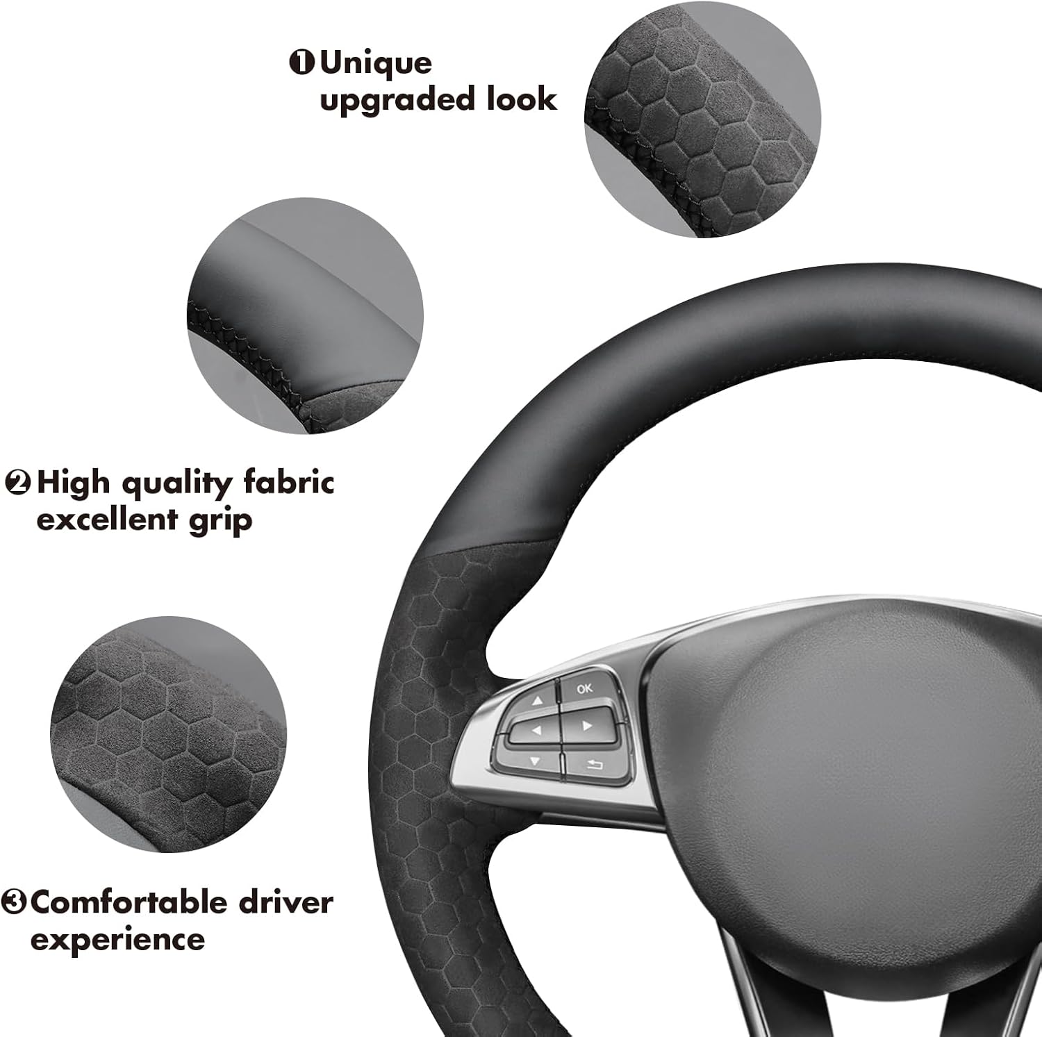 MEWANT Steering Wheel Cover for Benz W205 AMG C43 C117 AMG GLA 45 X156 C218 W213 X253 C253 GLC 43 AMG W166 W222 SLC R172 R231