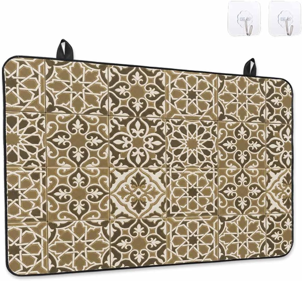 Stove Top Cover Brown Floral Block Stove Cover for Electric Stove Top Geometric Morocco Art Glass Cooktop Covers Anti-Slip Mat Heat Resistant Countertop Protector Kitchen Decor 28.5"x20.5"