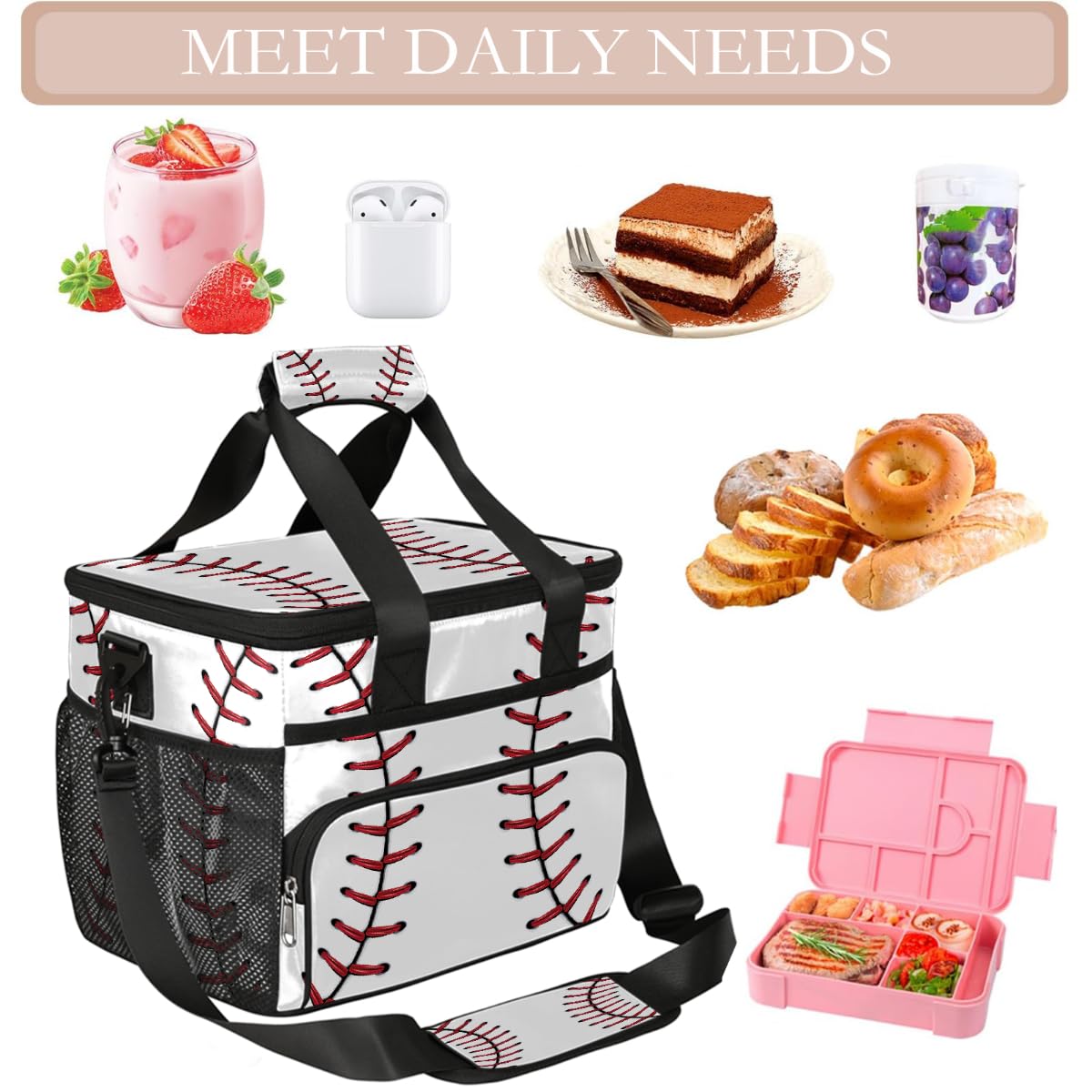 Mexpekil Borsa termica riutilizzabile a prova di perdite, per sport, baseball, picnic, picnic, stampa in pizzo, borsa termica per donne, uomini, lavoro, campeggio, spiaggia, ufficio, 24 lattine, 15 l