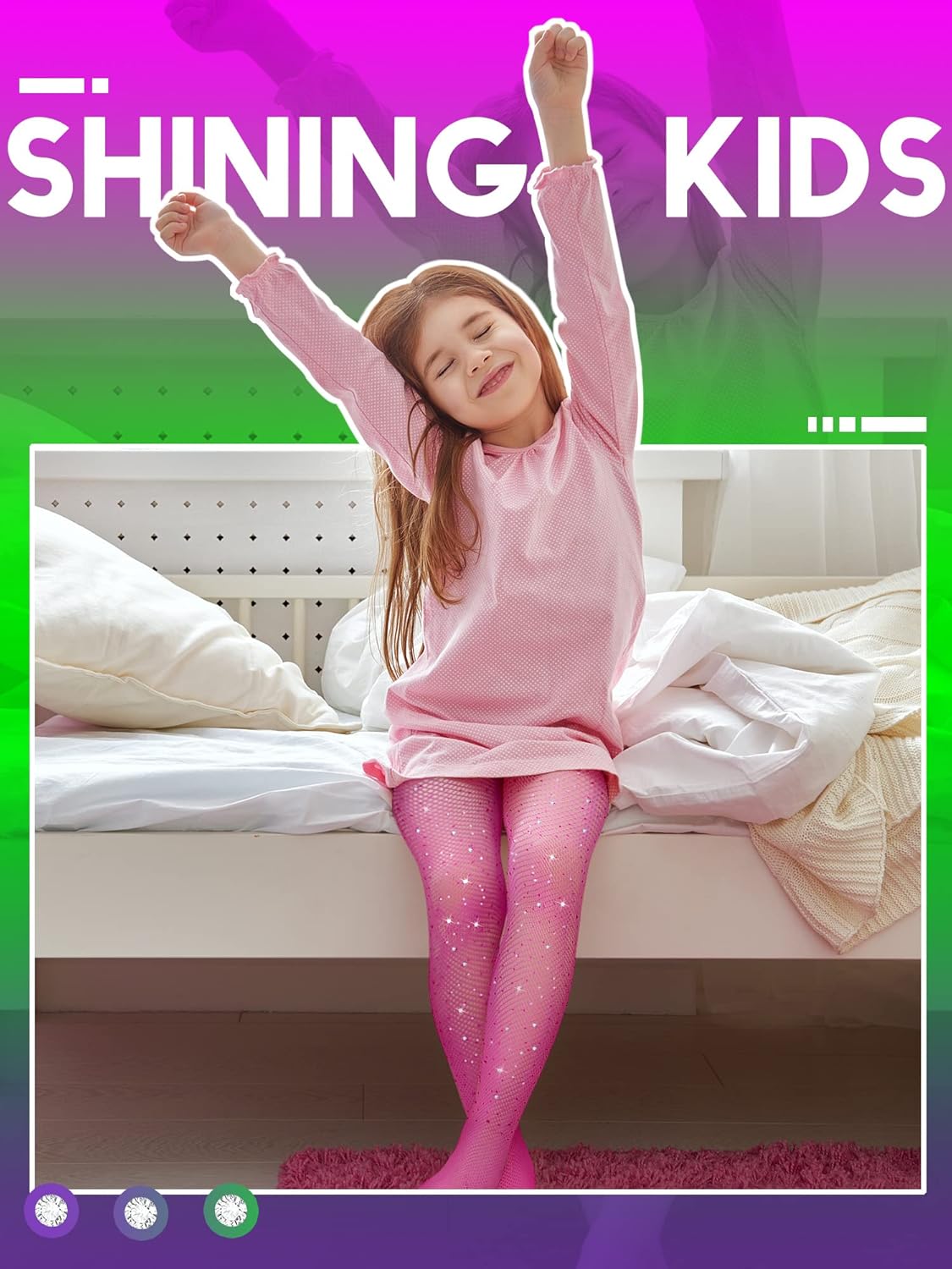 Geyoga 3 Pcs Girls Rhinestone Tights Sparkle Fishnet Kids Bling Mesh Stockings Glitter Hollow out Pantyhose