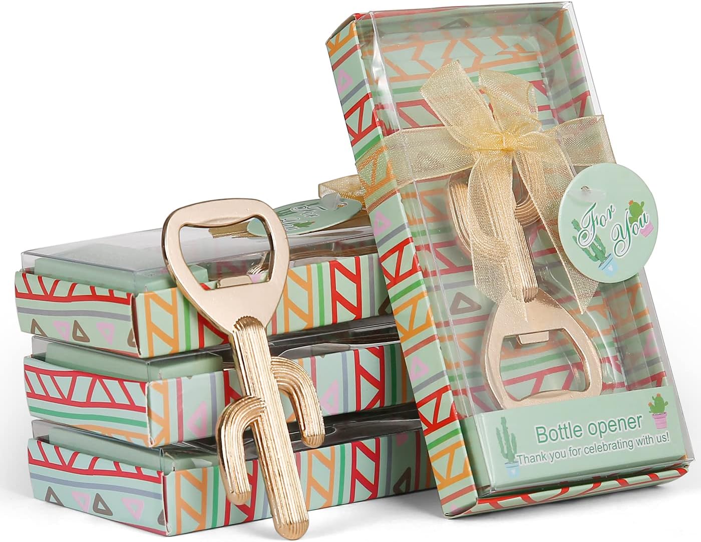 Pack of 24 Mexican Theme Baby Shower Bottle Opener Favor for Guests，Cactus Bottle Openers for Wedding,Baby Shower,Bridal Shower or Mexican Party/Decorations/Gifts/Favors/Souvenirs (24, Gold Cactus)