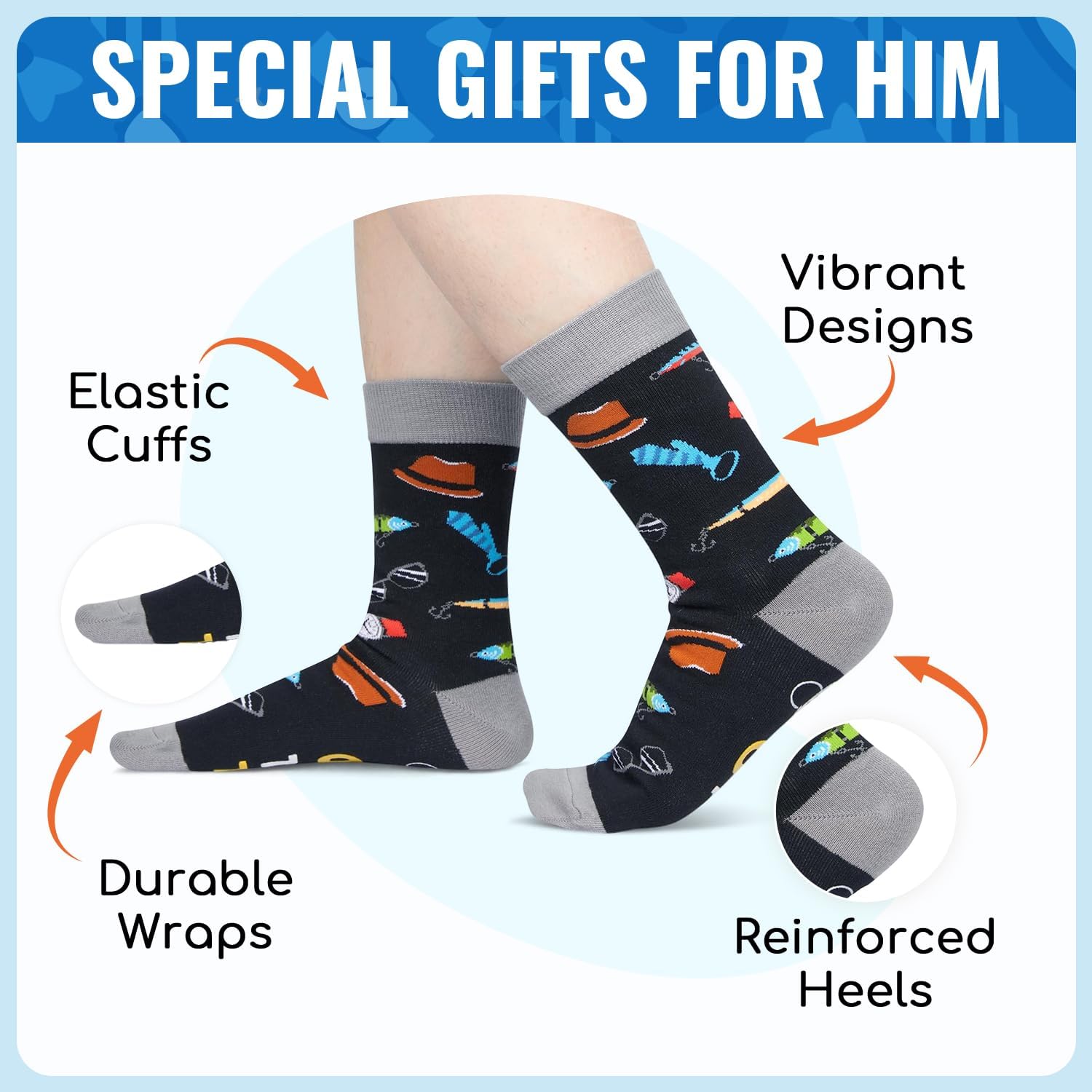 HAPPYPOP Black Reel Cool Gifts - Funny Socks for Dad Uncle Grandpa Son Grandson Husband - Image 3