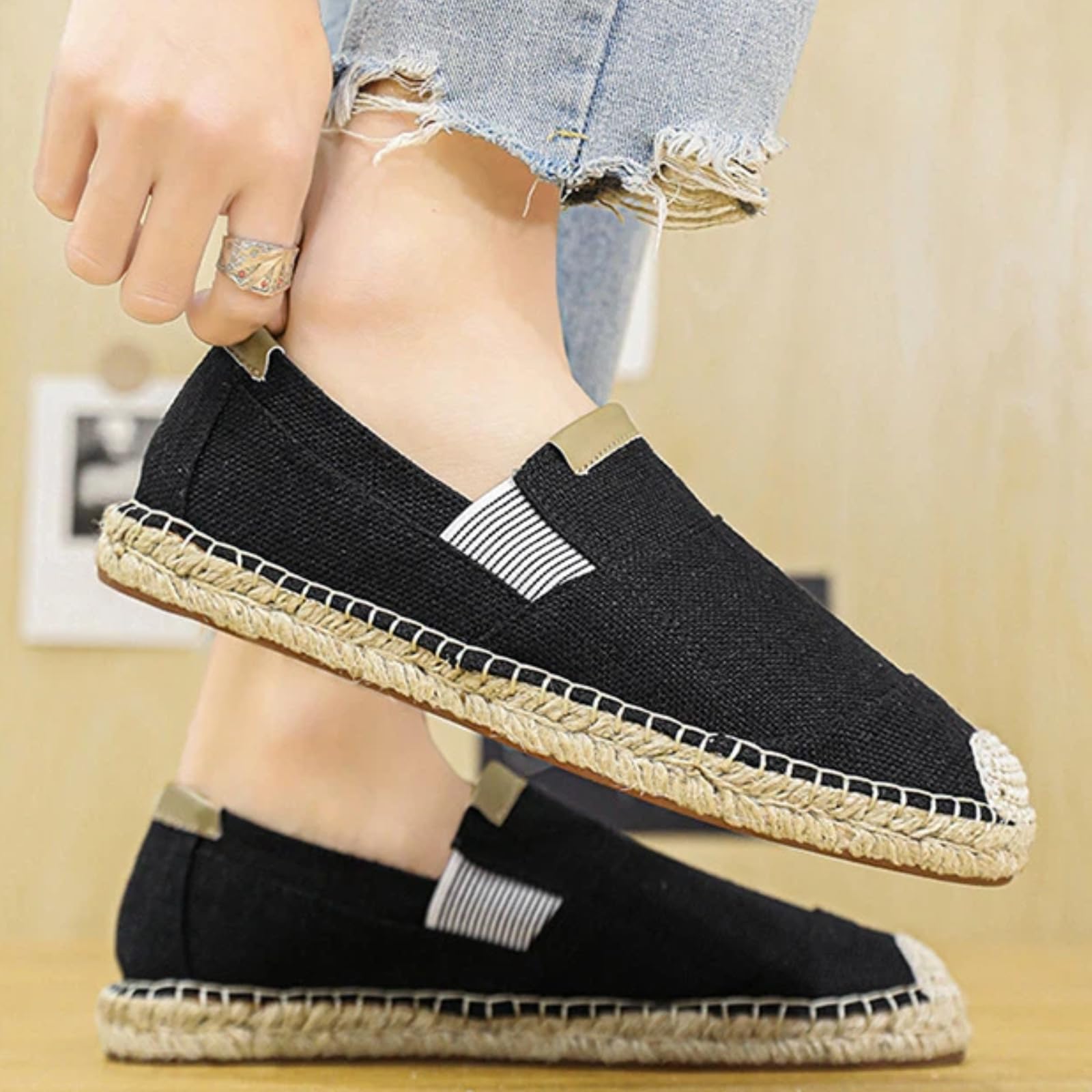 Scarpe Pescatore Uomo Estate Lino Senza Lacci Traspiranti(Nero,45) | Tessuto leggero favorisce il flusso d’aria garantiscono libertà al piede. Ideale per casa e brevi uscite all’aperto.