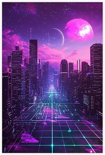 XAHOR Cyberpunk Vaporwave Poster  Neon Dreamscape Wall Decor for Gamers & Retro Fans Art Wall Decoration Poster Family Bar Restaurant Garage Cafe