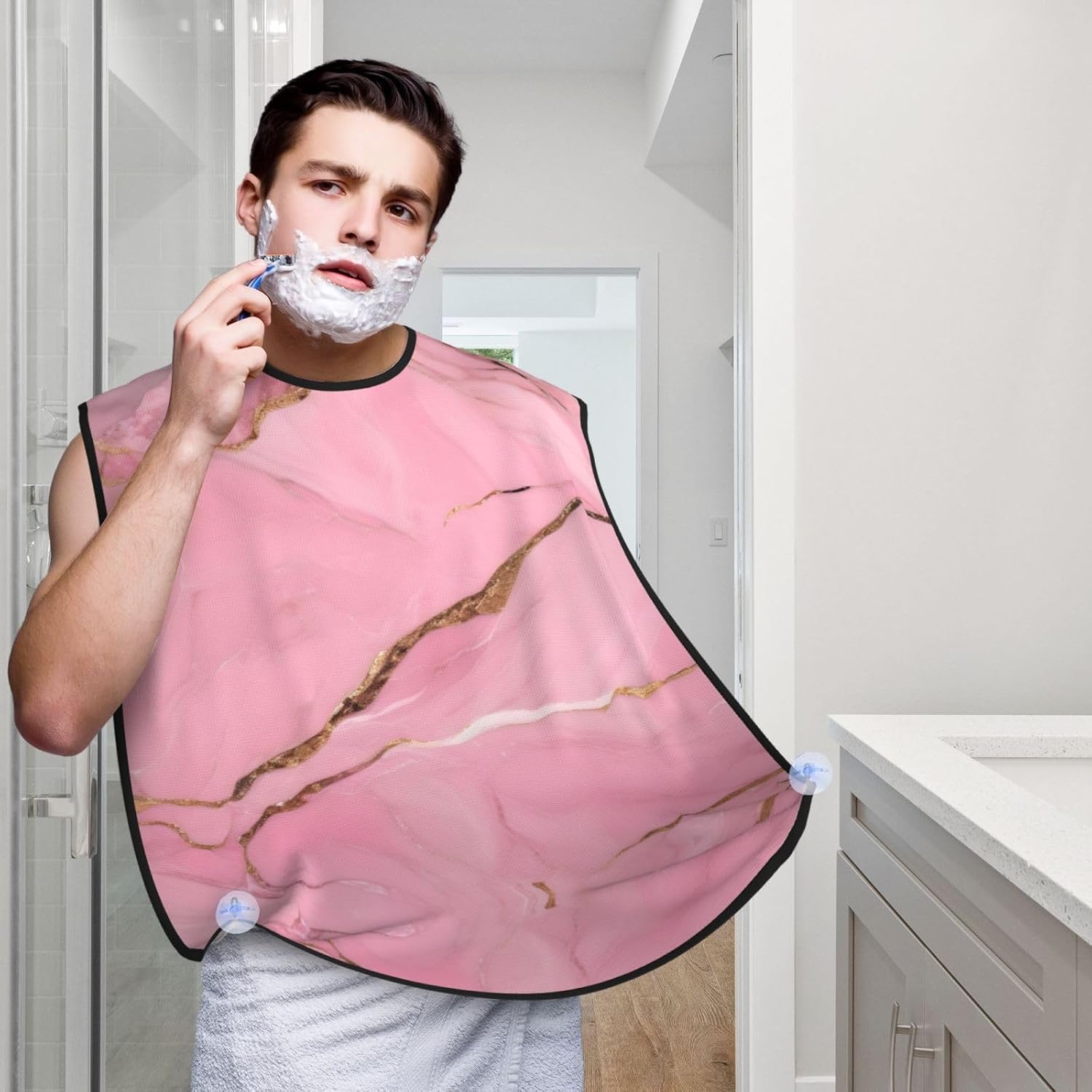Pinks Marble Texture Print Beard Bib Apron For Men, Beard Hair Catcher For Men Shaving Trimming,Beard Cape Cloth
