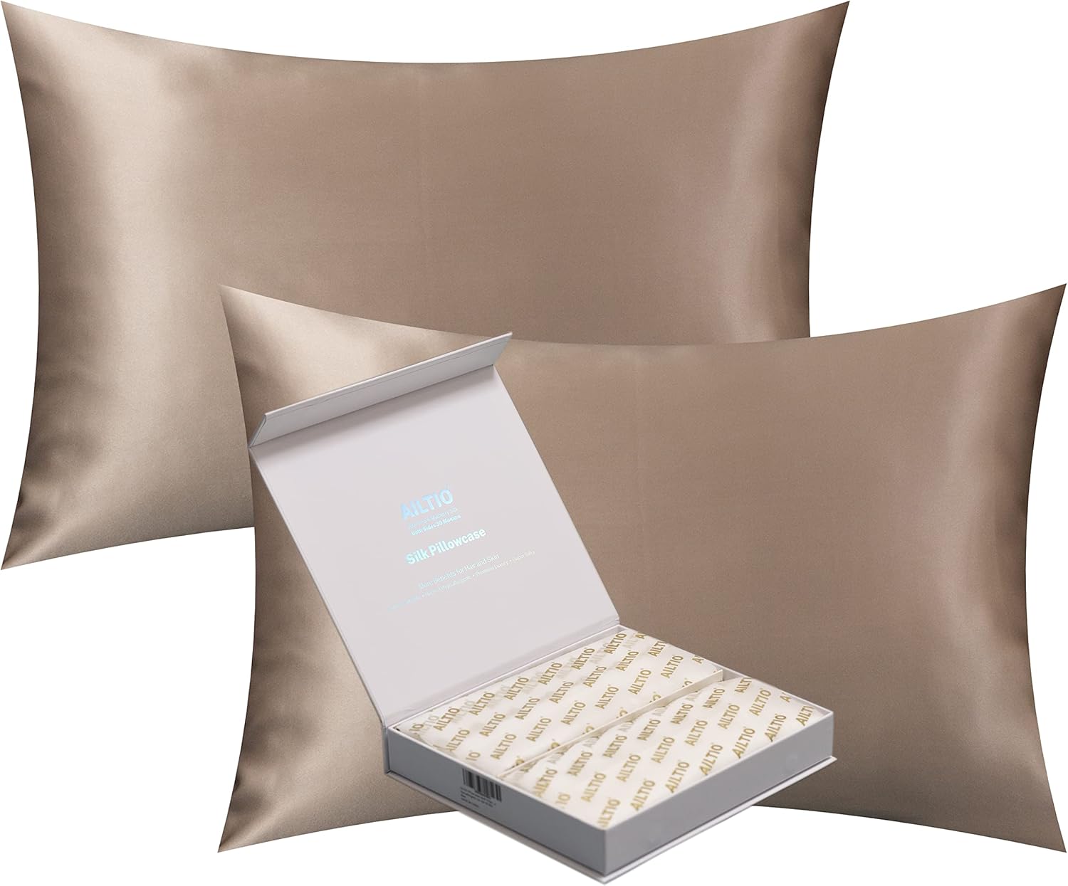 Silk Pillowcases 2 Pack Silk Pillow Cases Standard Size 100% Pure Mulberry Silk 30 Momme High Grade 6a Silk Pillow Cover for Hair and Skin with Hidden Zipper (King, White)