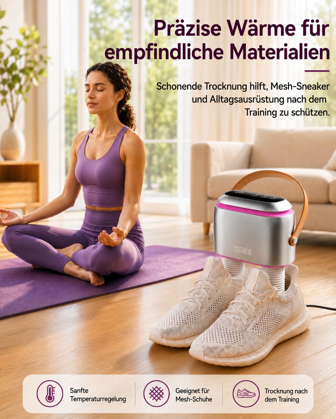 SOTHING Kofferraumtrockner, tragbarer Schuhtrockner für Sneaker, Ozon-Deodorierer, einziehbare Schläuche, 95 W Schnelltrocknung, 3 Heizstufen, LED-Touchpanel, 1-9H Timer, für Arbeitsstiefel, Rosenrot