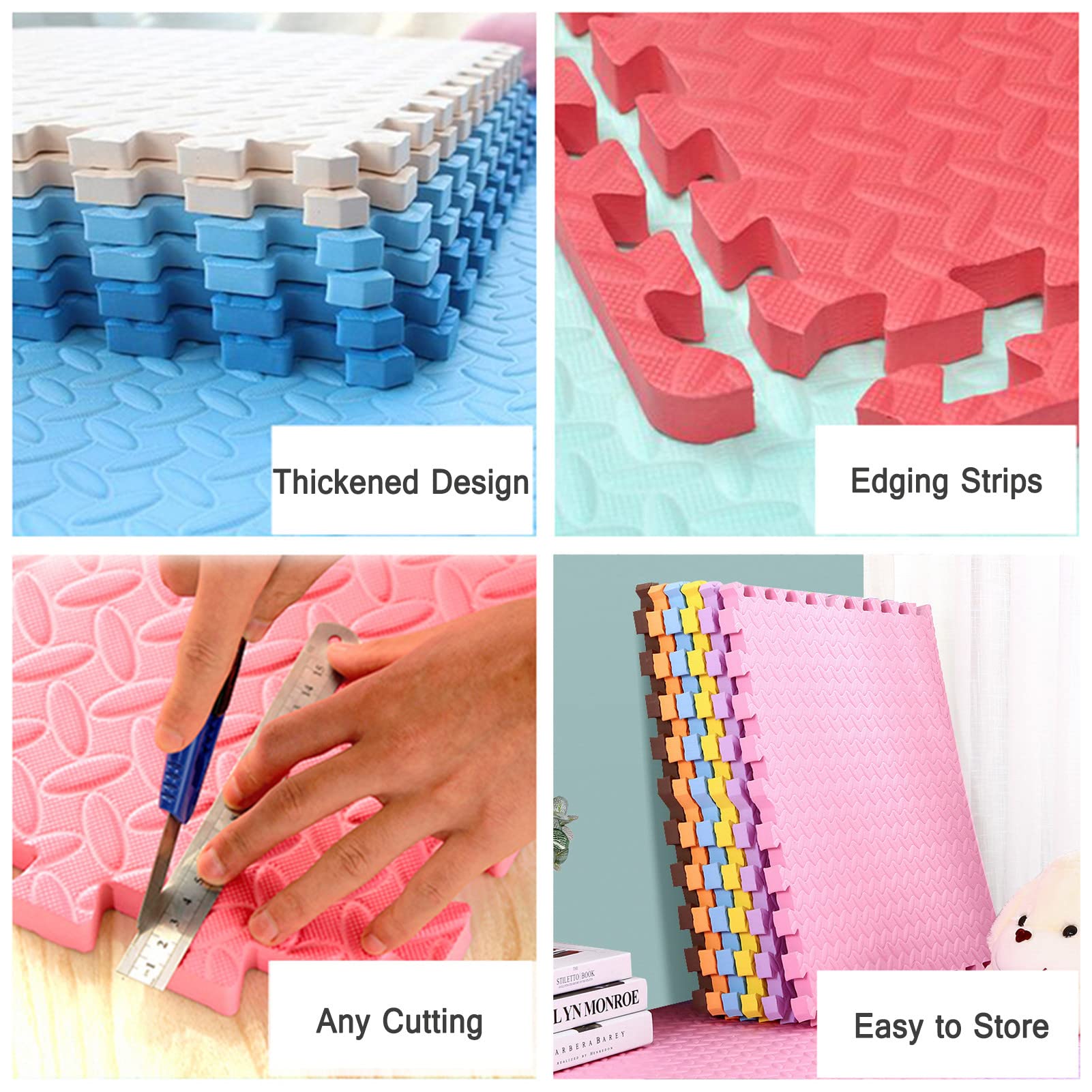 Estera De Juego De Rompecabezas De Espuma para Niños,Acusticas Antideslizante Suave Alfombra Gateo Bebe Multicolor Alfombra De Espuma De Enclavamiento para Play & Learn,Pink+Red,40pcs