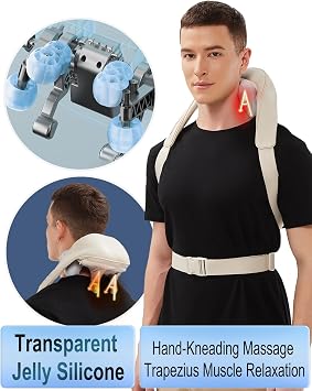 HZC Neck Massager with Heat, Electric Back Massager for Pain Relief Deep Tissue, Wireless Shoulder Massager Human-Hand-Like Kneading Squeeze Massage Pillow Squeeze Trapezius Muscles Device