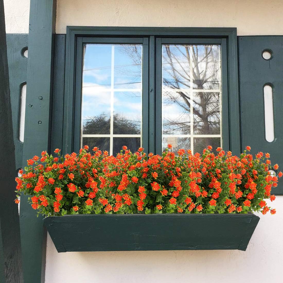 Artificial Flowers, Fake Artificial Greenery UV Resistant No Fade Faux Plastic Plants for Wedding Bridle Bouquet Indoor Outdoor Home Garden Kitchen Office Table Vase 6PCS (Orange Red) - Image 4