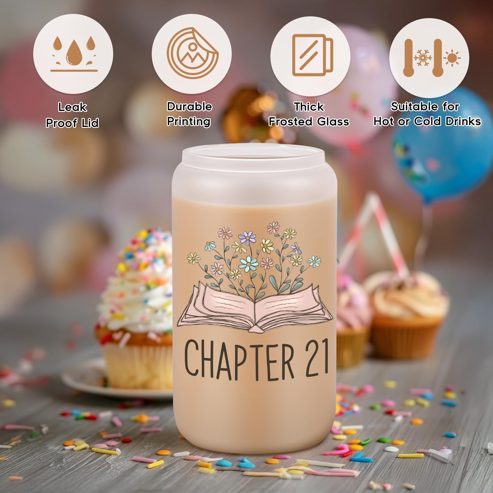 Coolife Chapter 21 Glass Cup, 21st Birthday Gifts for Women, Her - Cute Birthday Gifts for 21 Year Old Female Friend, Girl 2004, Daughter Turning 21, Happy 21st Bday Present Idea, 16oz Coffee Tumbler