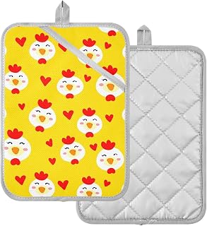 Heat Resistant Pot Holders Set Cute Chicken Heart Yellow Potholders for Kitchens 2 Pack Oven Mitts for Baking Cooking Microwave BBQ 2302259