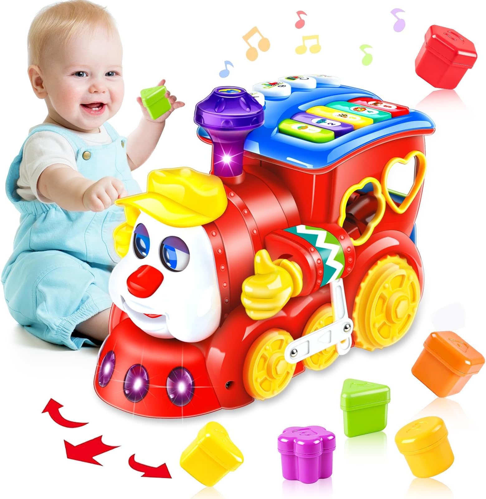 Baby Toys for 1 Year Old Boy Girl Gift Musical Train Baby Toys 6-12 12-18 Months,Early Educational Learning Montessori Kids Toys with Blocks/Light Toddler Christmas Birthday Gifts for 1 2 3 Year Old