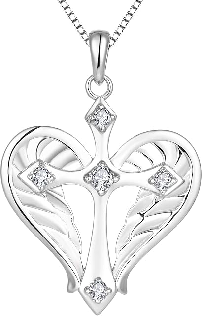 starchenie Love Heart Necklace 925 Sterling Silver Zirconia Crucifix Cross Pendant for Women