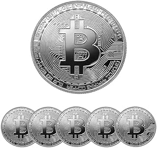 6PCS Gold Plated Bitcoin Coins – Physical BTC Cryptocurrency Collectible, 40mm Commemorative Souvenir Coins with Clear Protective Case, Gifts for Crypto Enthusiasts & Coin Collectors (Silver)