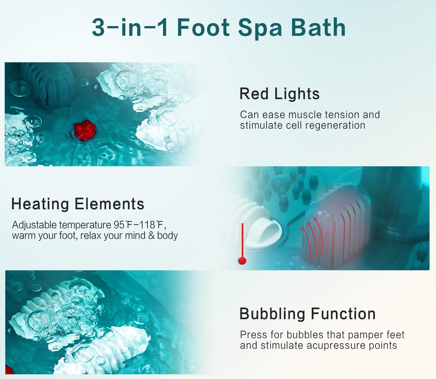 Foot Spa, ESARORA Foot Bath Massager with Heat, Bubbles, Pumice Stone