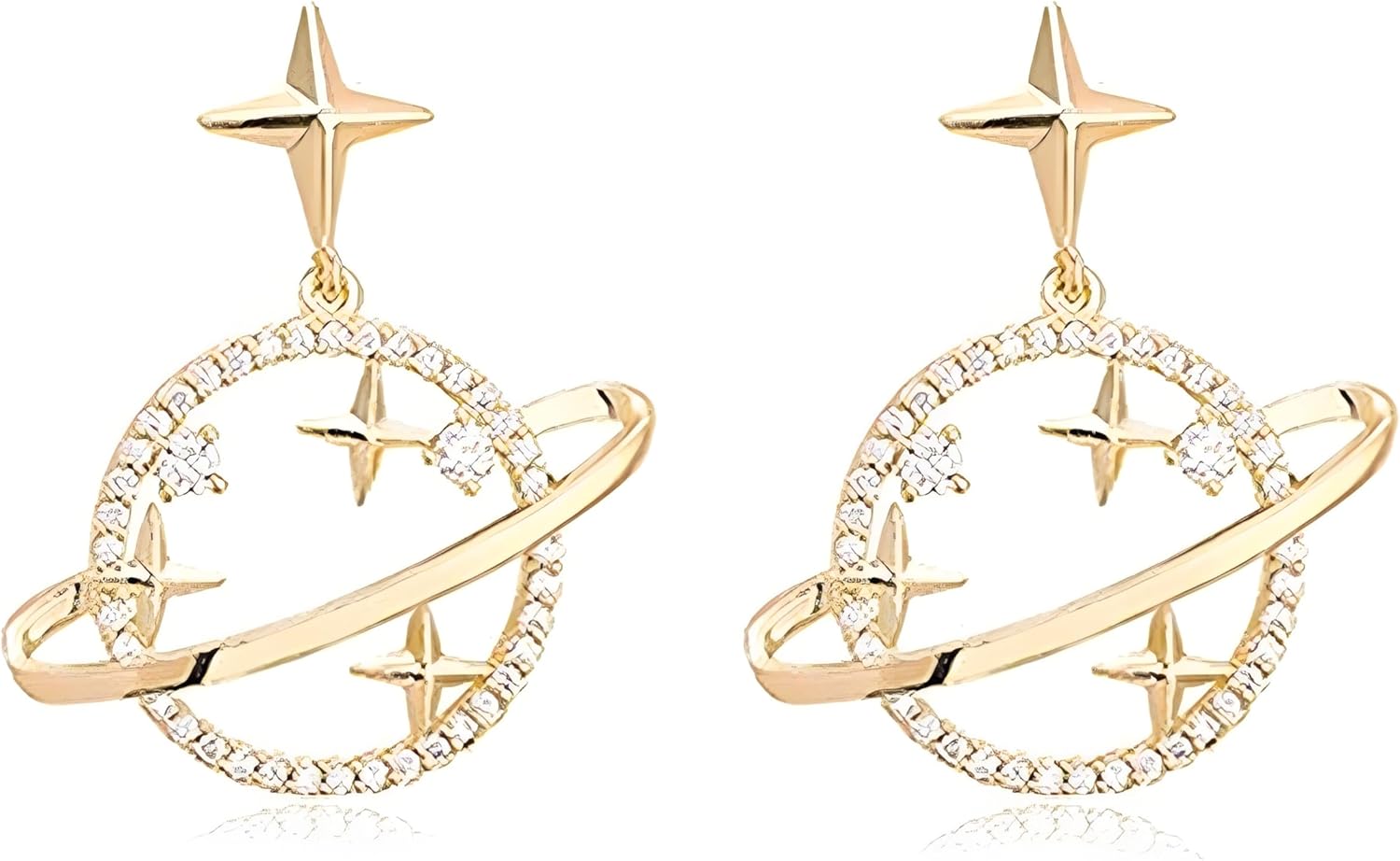 MALOYANVE Planet Pendant Earrings for Women Rhinestone Saturn Dangle&Drop Earrings Star Moon Stud for Everyday Wear Jewelry Gift