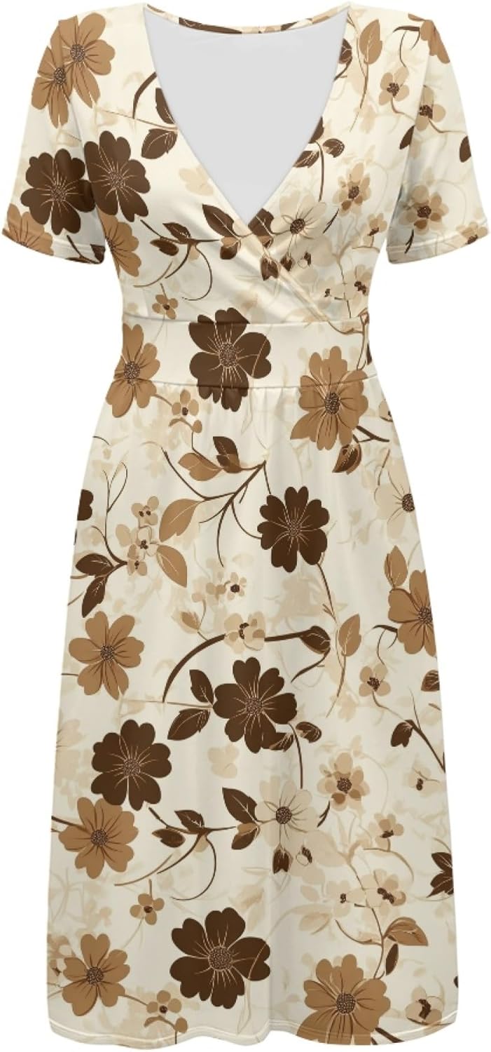 Easter Dress for Women 2025 Floral Print Short Sleeve V Neck A Line Empire Waist Casual Fashion Mini Dress - Image 3