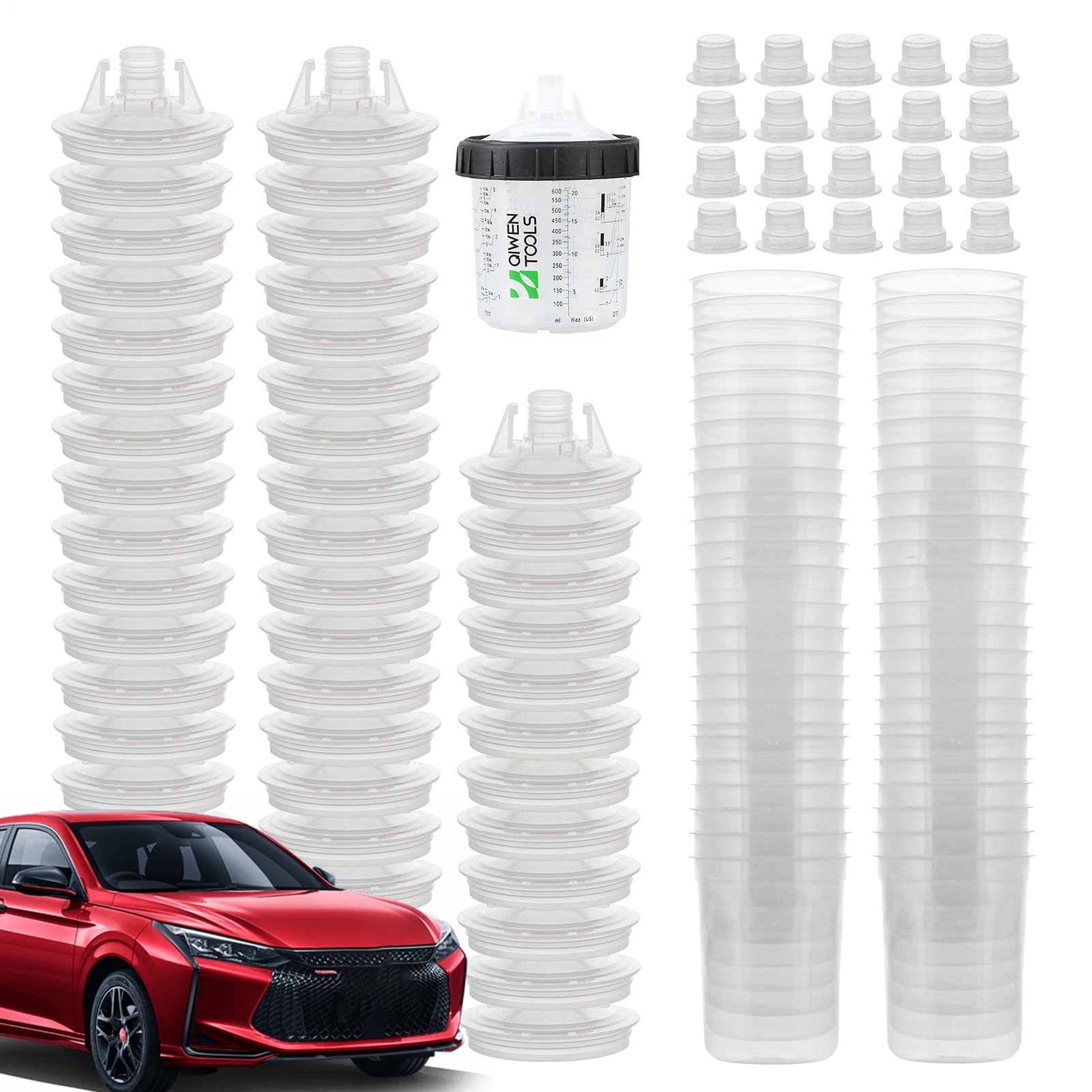 Kit Coppa Dura - di miscelazione della Vernice, Contenitore marcato in | Set di Coperchio da 50 Pezzi per spruzzatore, Attrezzatura di rifinitura Automatica, Strumenti di Pittura Auto co