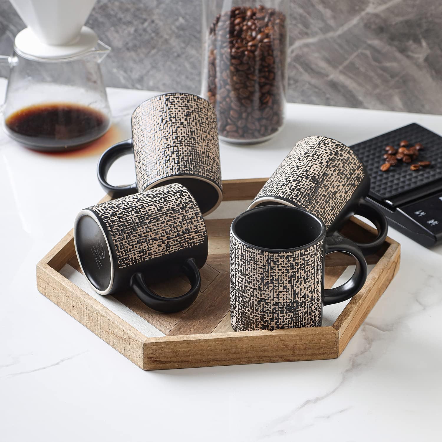 Stone Lain Stoneware Dish Set, 4 Mugs, Sophie - Brown and Black