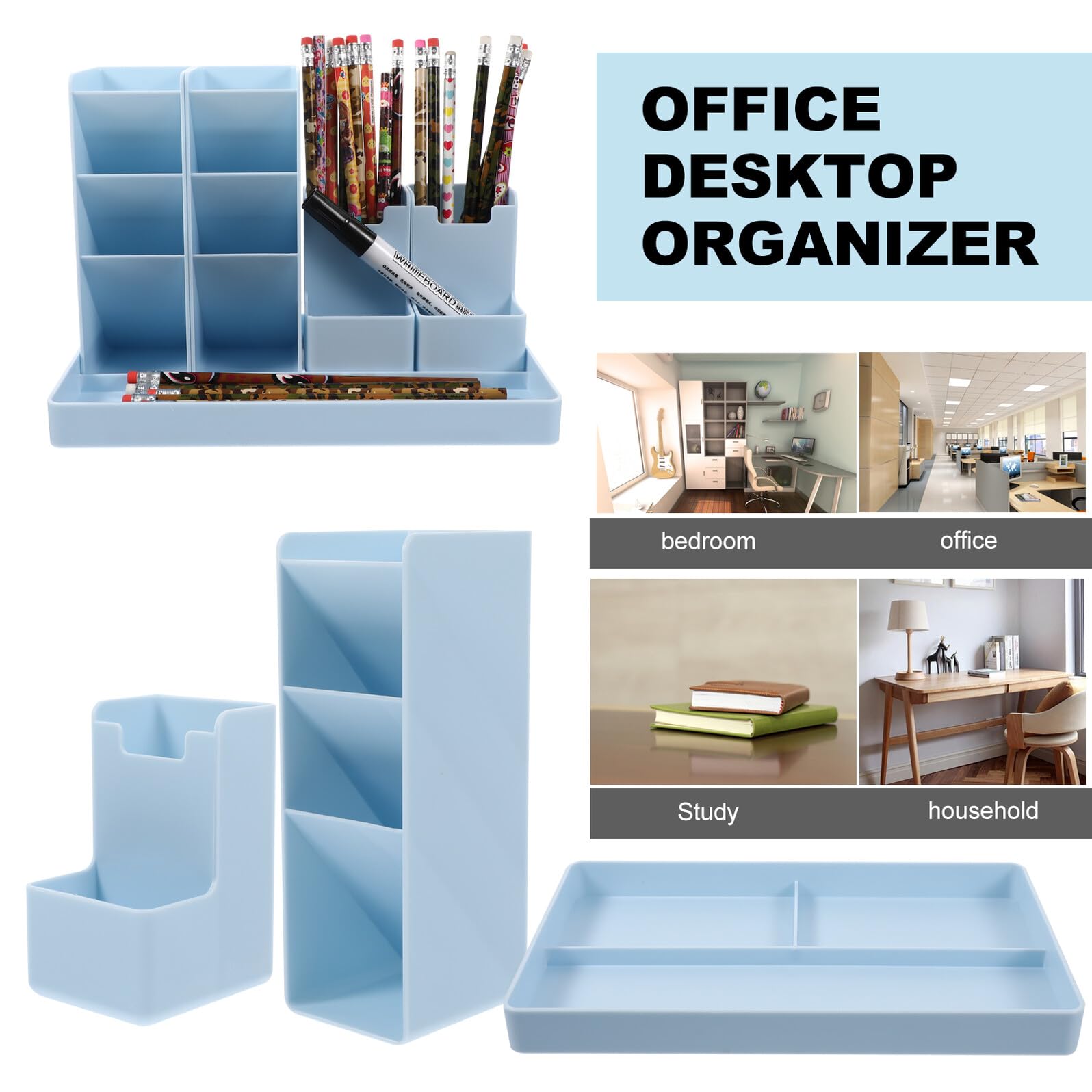 Organizador de Escritorio Vertical de Abs Compartimentos de Varios Tamaños Diseño Simple y Elegante para Bolígrafos y Grapas para Oficina y Hogar