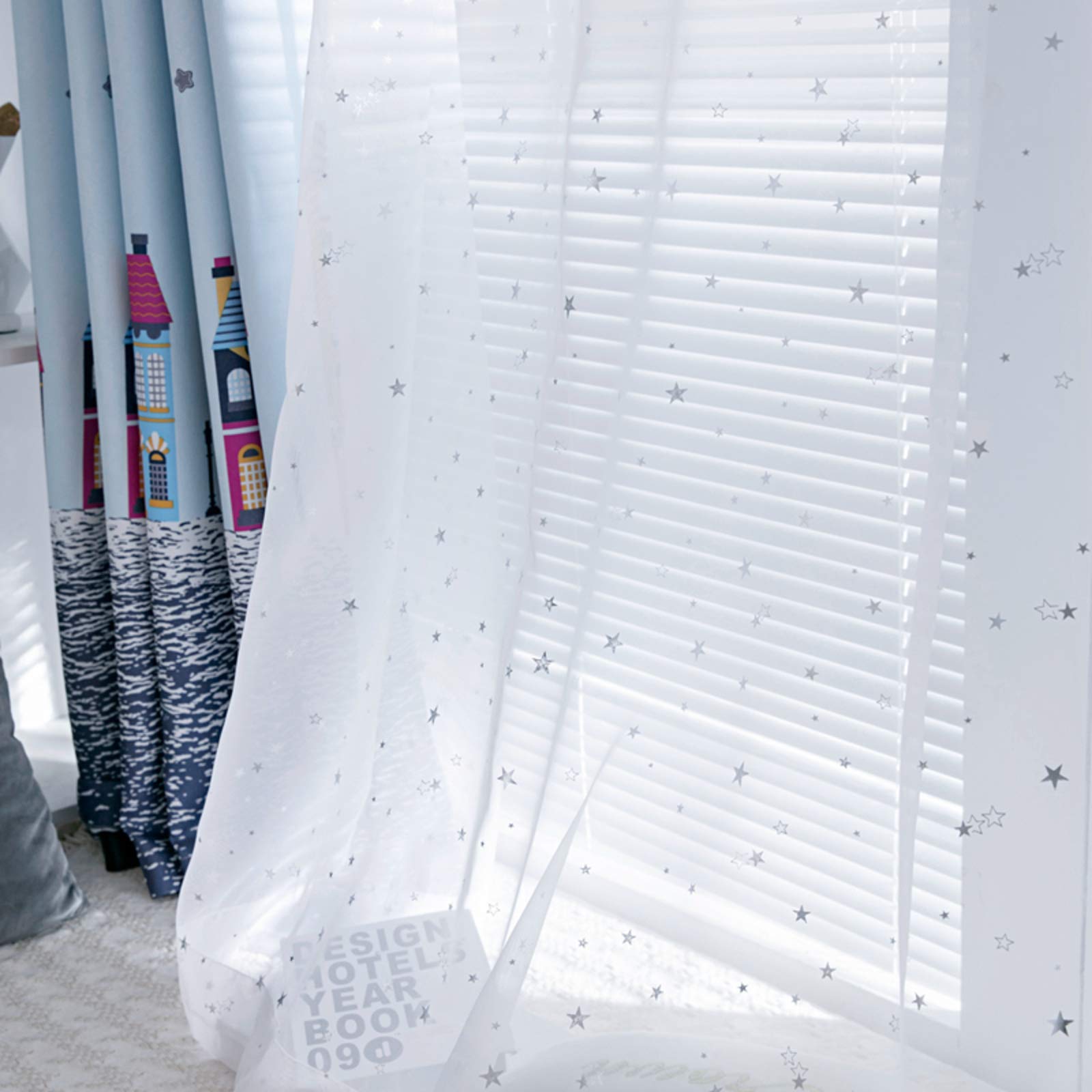 Voile rideaux transparents haut de gamme : élégance blanche à étoiles pour grands espaces