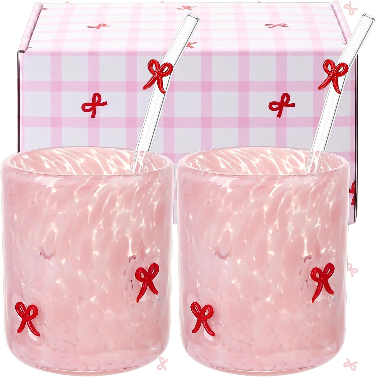 2Pcs 14oz Lemon Icon Juice Glass with Straws Gift Box | Lemon Reusable Stemless Wine Coffee Cocktail Drinking Glass Cup for Summer Party Supplies Gift