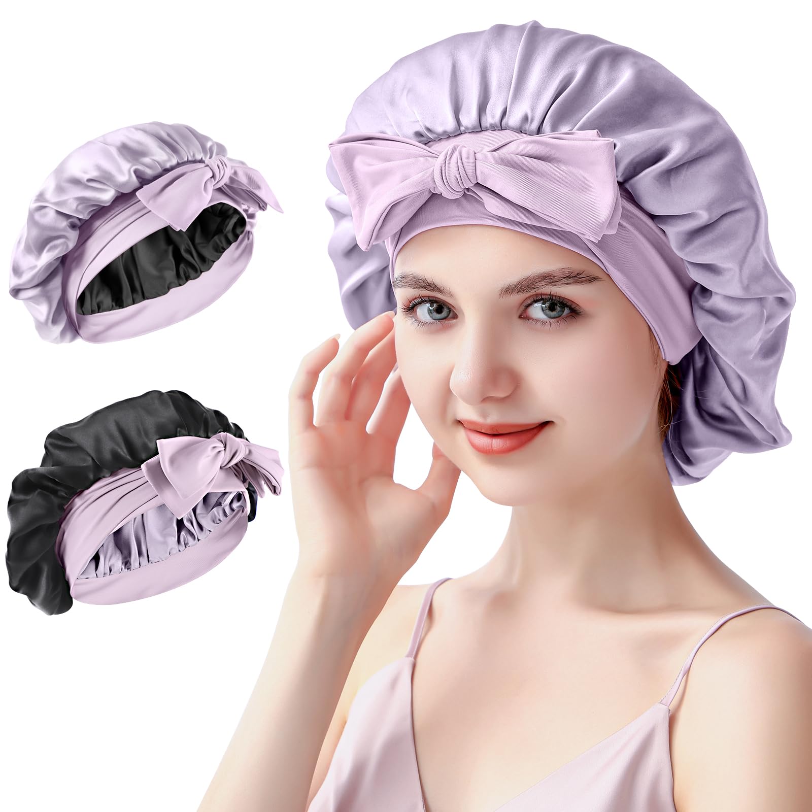 SILMANA Seidenhaube zum Schlafen, Schlafhaube Seide aus 100% Maulbeerseide, 22 Momme Bonnet Seide Doppellagig & Wendbar, Anti Frizz Haarschutz für Alle Haartypen