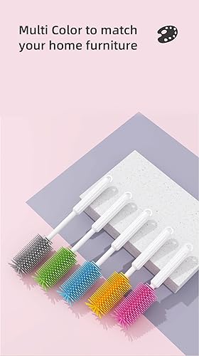 Miniatura 8 de Baby Bottle Brush Bib co. Limpiador de cepillo de botella ajustable, ajusta más de 10 niveles diferentes, cabezal de cepillo extraíble (rosa), con