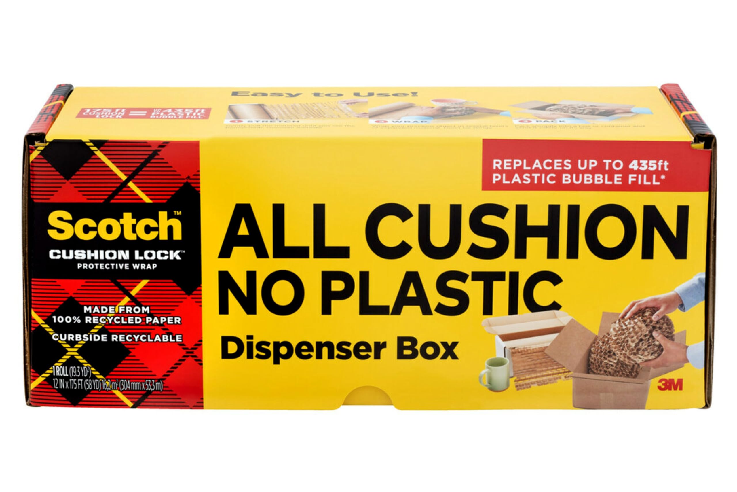 Scotch Envoltura protectora con bloqueo de cojín, 12 pulgadas x 170 pies, papel reciclado 100%, envoltura de burbujas, marrón, para y mudanzas