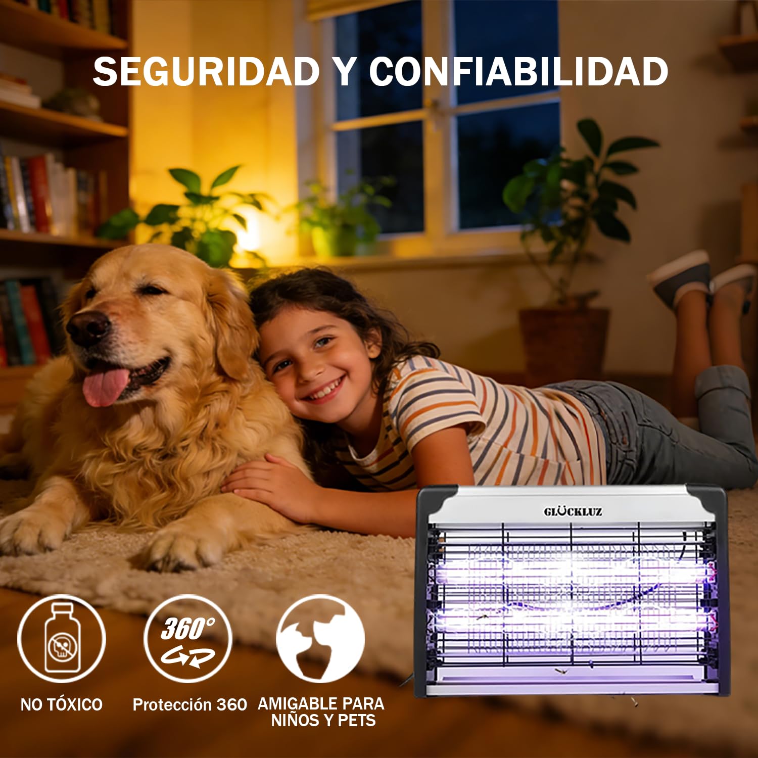 Glückluz 20W Lámpara Mata Mosquitos Eléctrico - Potente Mata Moscas UV, Eliminador de Insectos, Antimosquitos Eléctrico, Trampa para Mosquitos Interior y Exterior