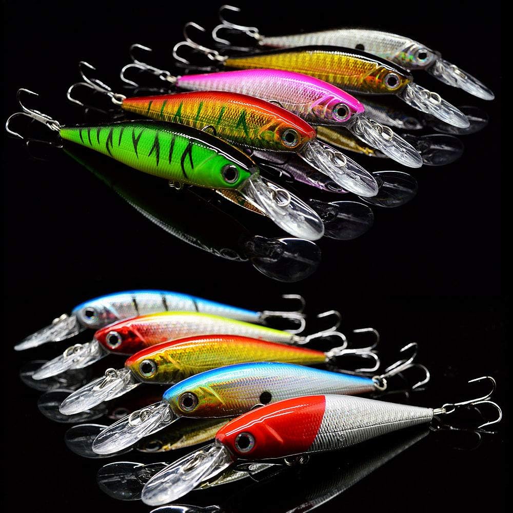 OriGlam 10 Pack Fishing Lures Hard Baits, Crankbait, Swimbait Fishing Tackle Lure Kit for Freshwater/Saltwater/Topwater, Bass, Trout, Walleye, Redfish