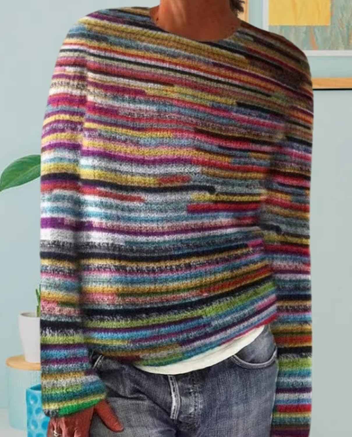 Fair Isle Sweater for Womens Winter Long Sleeve Vintage Knitted Sweater Casual Fall Crew Neck Pullover Sweaters - Image 4