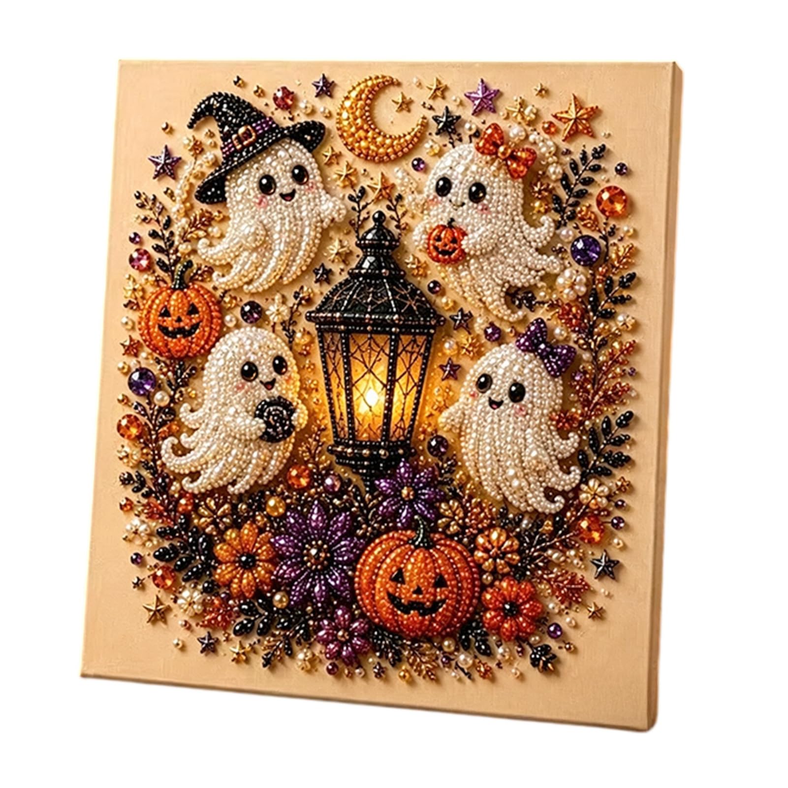 bayicie 2Pcs Halloween Faux Pearl Art, Ghost Pumpkin Witch Crow DIY Kit