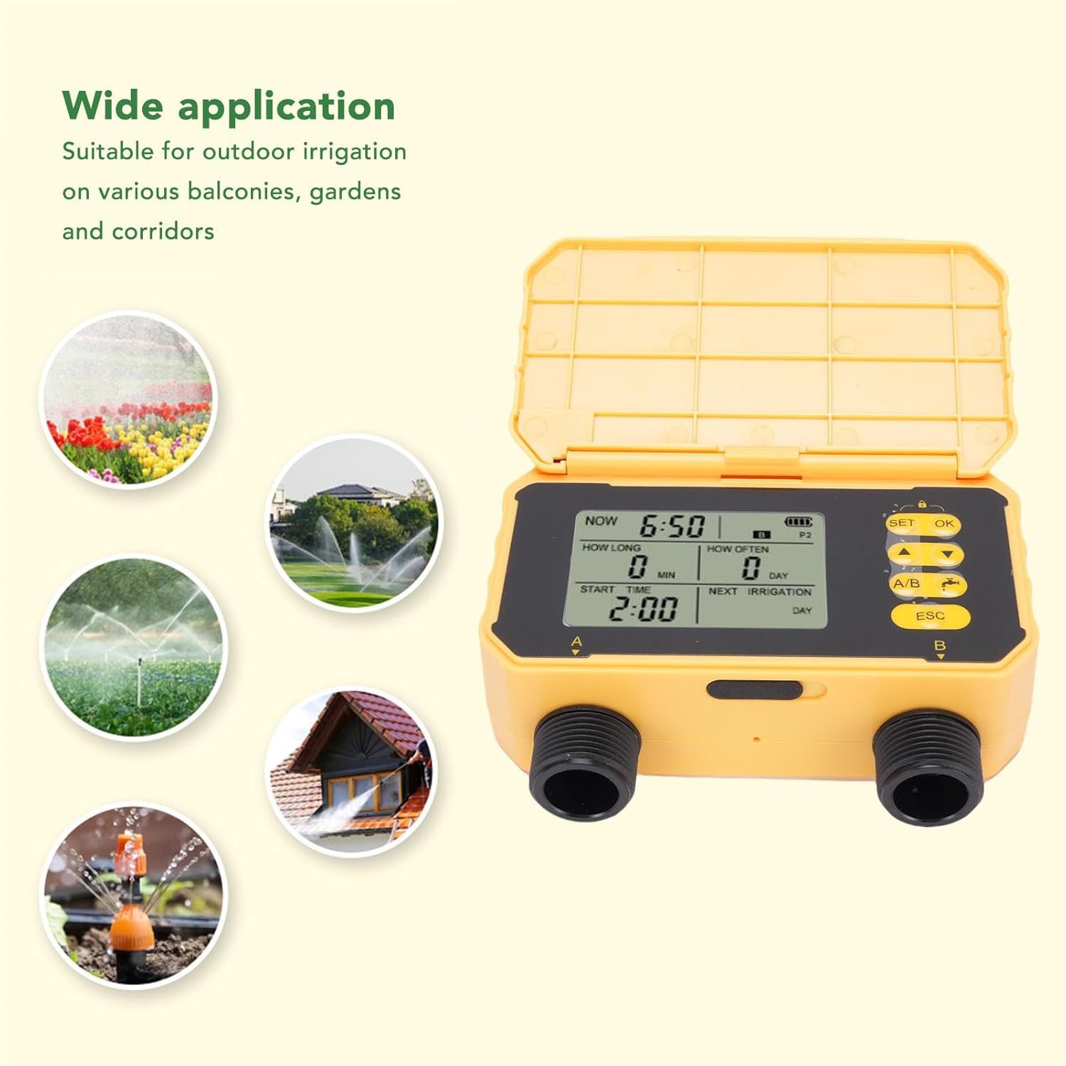 WiFi Smart Solar Sprinkler Timer, Rechargeable Water Timer with Rain Delay, Manual & Automatic Watering System for Garden Hose Faucet Yard Lawn Pool, 2 Outlet